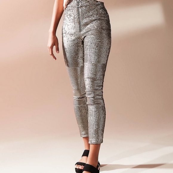 Urban Outfitters Pants - Urban Outfitters silver sequin leggings NWT Med